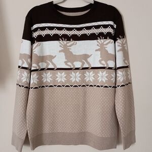 Unbranded‎ Deer Print Fairisle Nordic Cabin Prairie Preppy Winter Sweater Medium